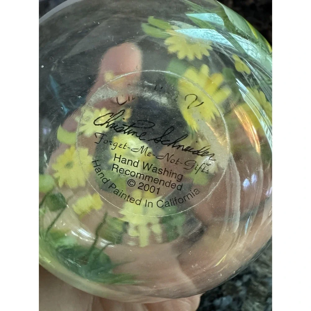 Glass Vase Hand Painted By CHRISTINA‎ SCHNEIDER - 2001 Cute Floral Daisy